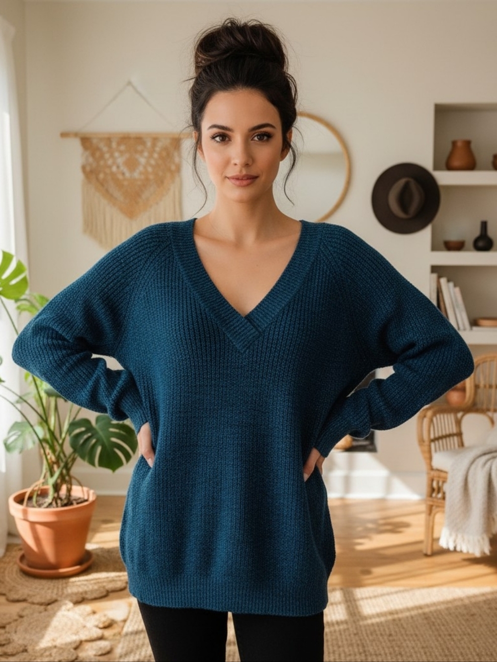 BCBGMAXAZRIA Dark Teal Daydream Boho Chic Cotton Blend Knit Sweater – Size Small